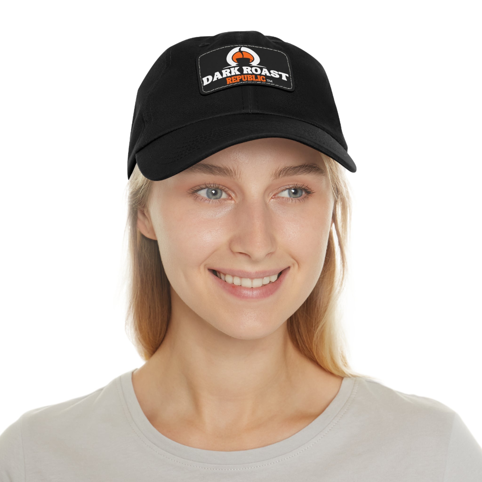 Dark Roast Republic Leather Patch Dad Hat